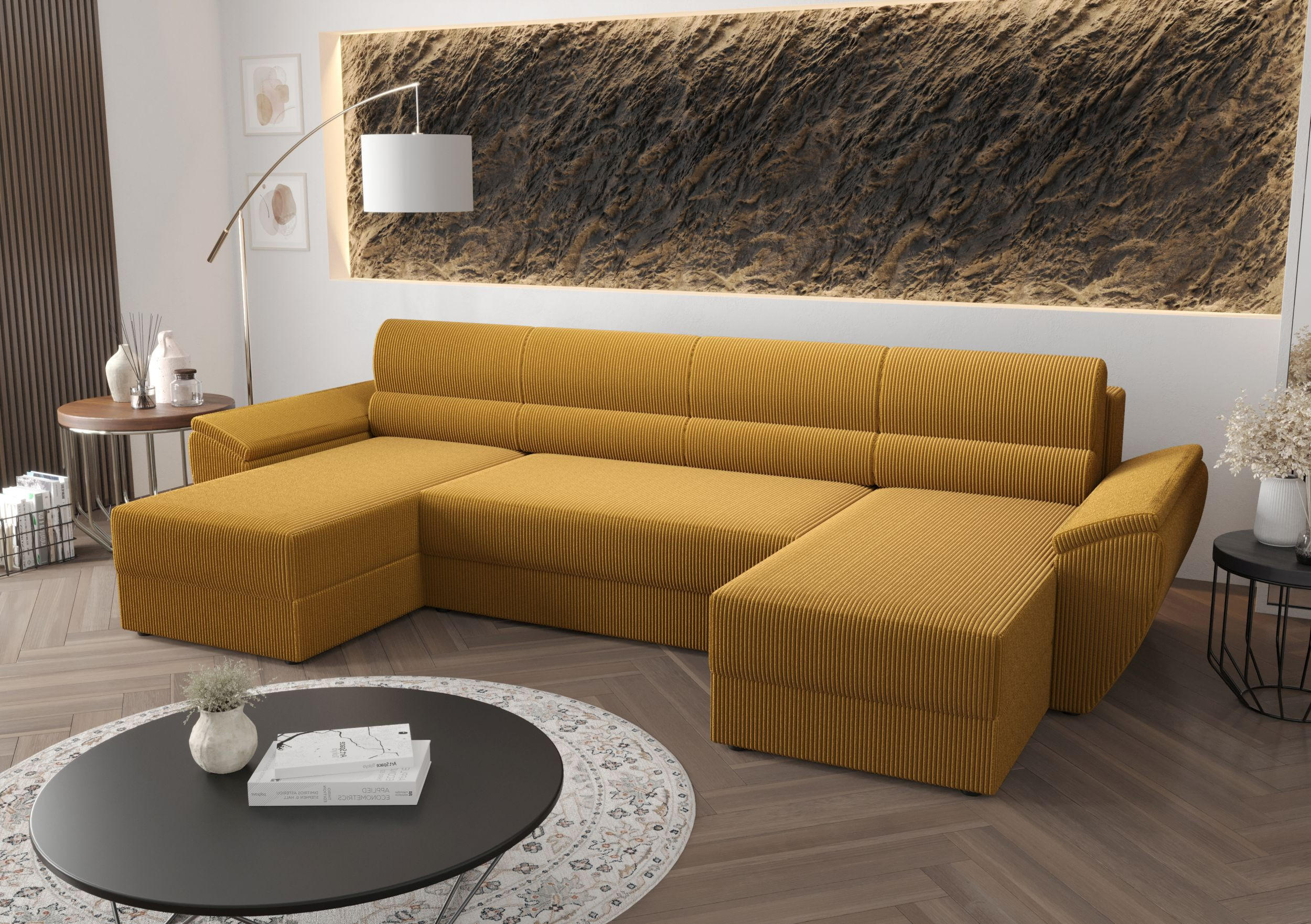 ECKSOFA REBIU2 Poso 01 mit Schlaffunktion - Currygelb, Textil (326/86/140cm) - Bedante