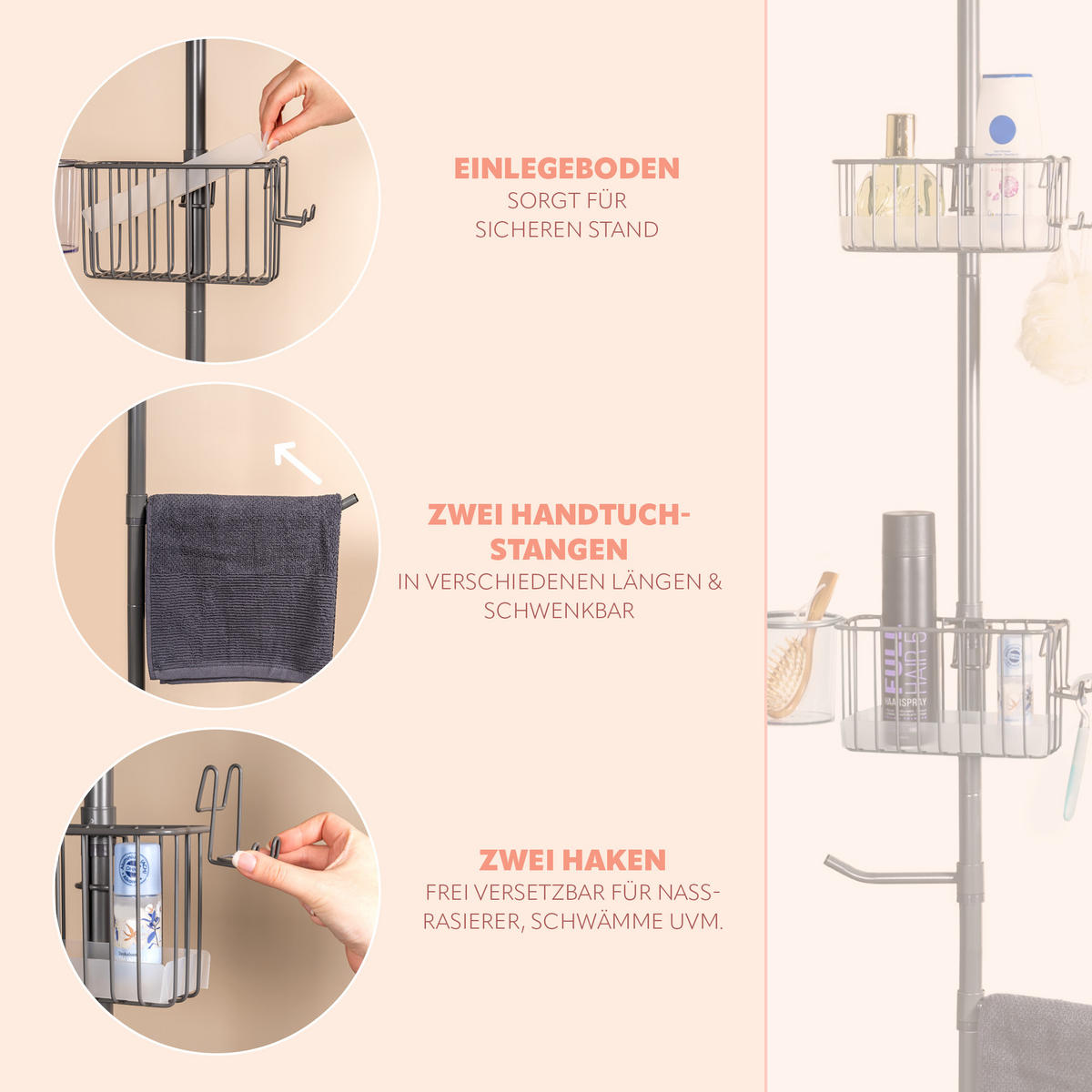 BADREGAL, grau - Grau, Metall (34.5/290/14cm) - bremermann