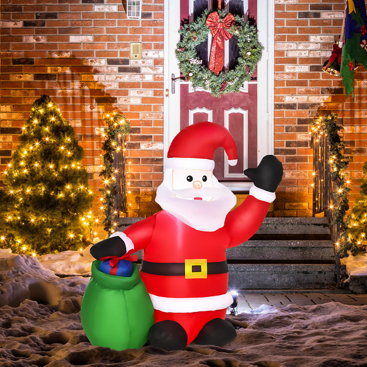 HOMCOM Aufblasbar Weihnachtsmann Schneemann Weihnachtsdeko LED Beleuchtet - Rot, Kunststoff (45/120/70cm) - HOMCOM