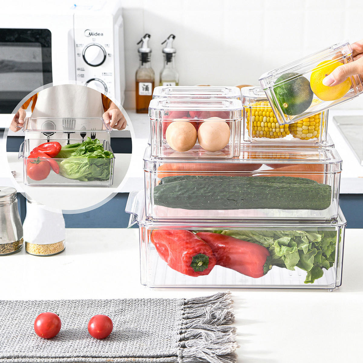 KÜHLSCHRANKBOXEN 7-TLG. mit Deckel Transparent PET - Transparent, Kunststoff (30/9.8/20cm) - Livingandhome