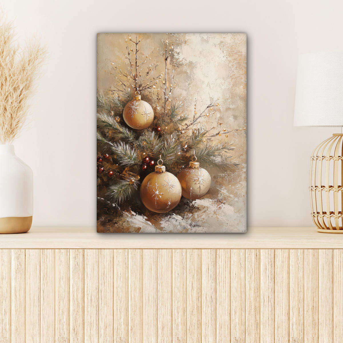 LEINWANDBILD Weihnachten - Kugeln - Beige - Gold 30x40 cm - Goldfarben, Textil (30/40cm) - MuchoWow