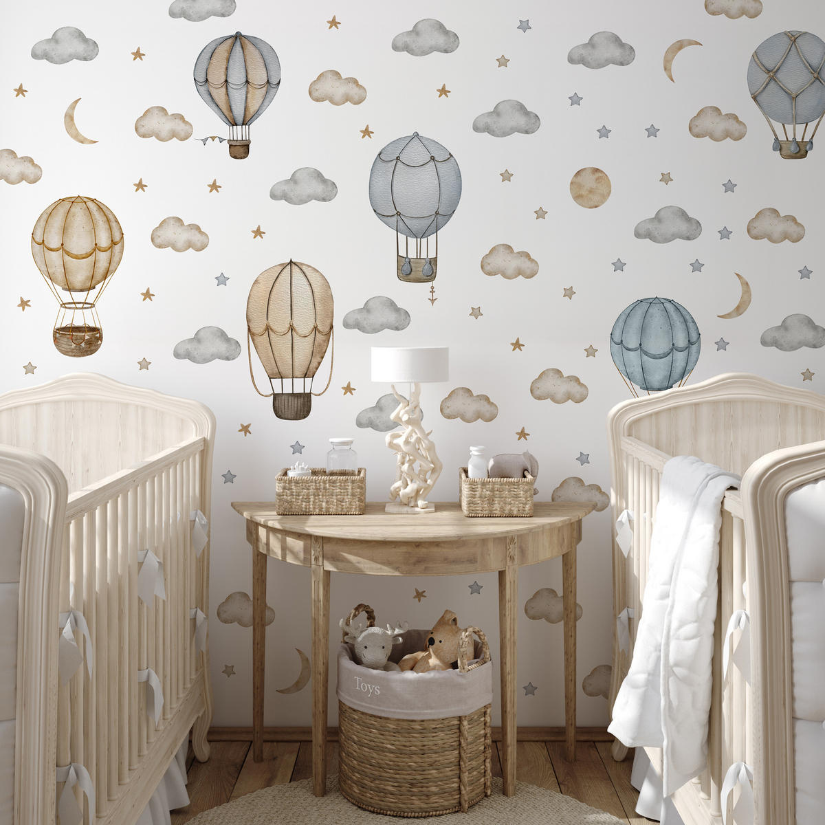 WANDAUFKLEBER SET Luftballons Wolken Sterne Boho Stil 60x30 - Beige/Braun, Papier (60/30/1cm) - Muralo