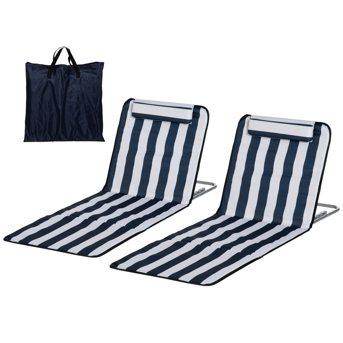 SONNENLIEGE 2er-Set Isomatten，Weiß und Blau 134 x 48 x 33–43 cm - Weiß, Metall (48/43/134cm) - Vallsero