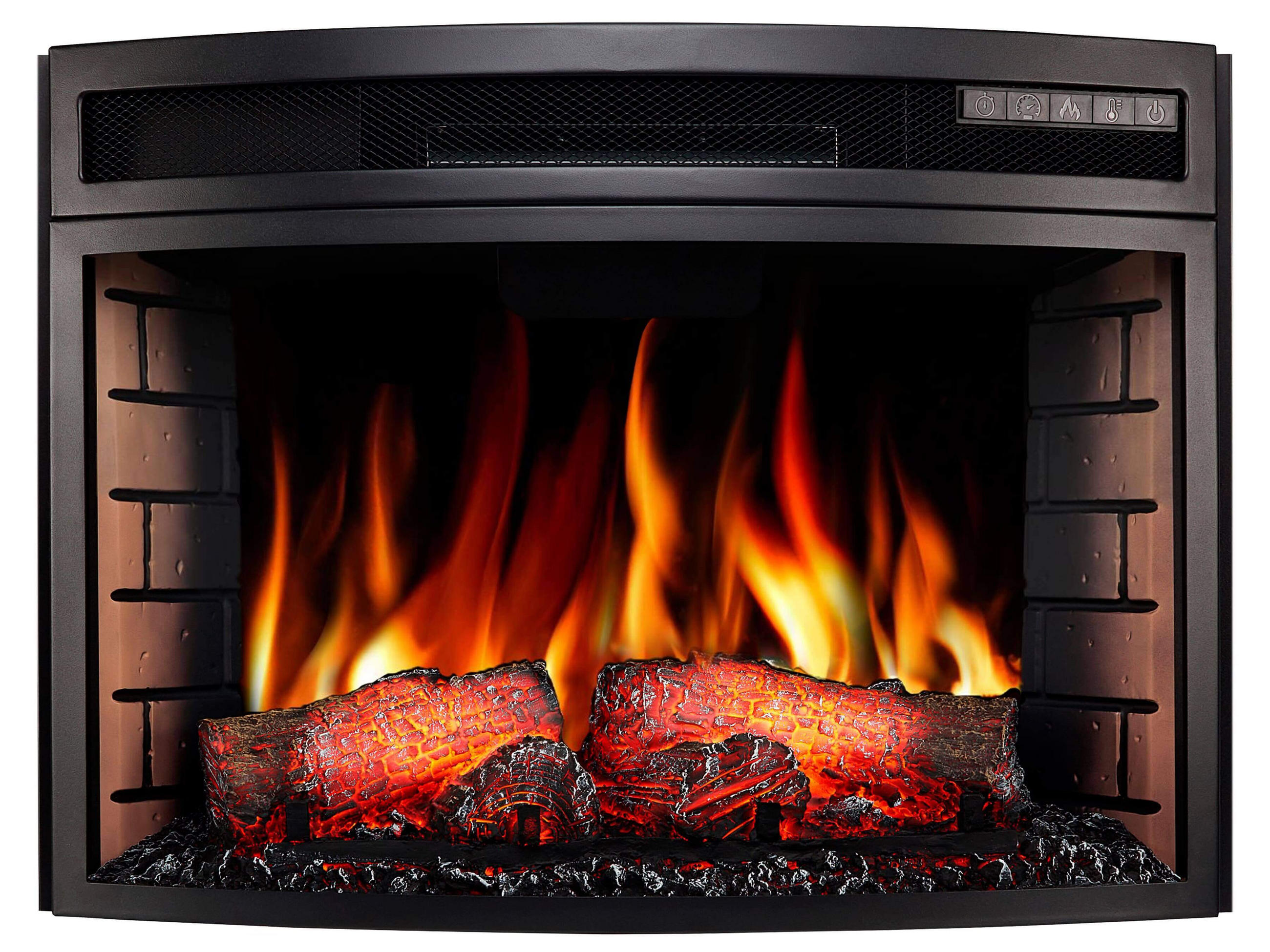 EINBAU-ELEKTROKAMINEINSATZ AF25 Panoramic – Breite 66 cm, gebogenes Panoramaglas, 3D-Flammeneffekt, Heizfunktion - Schwarz, Glas/Metall (66/47/28.7cm) - ArtiFlame
