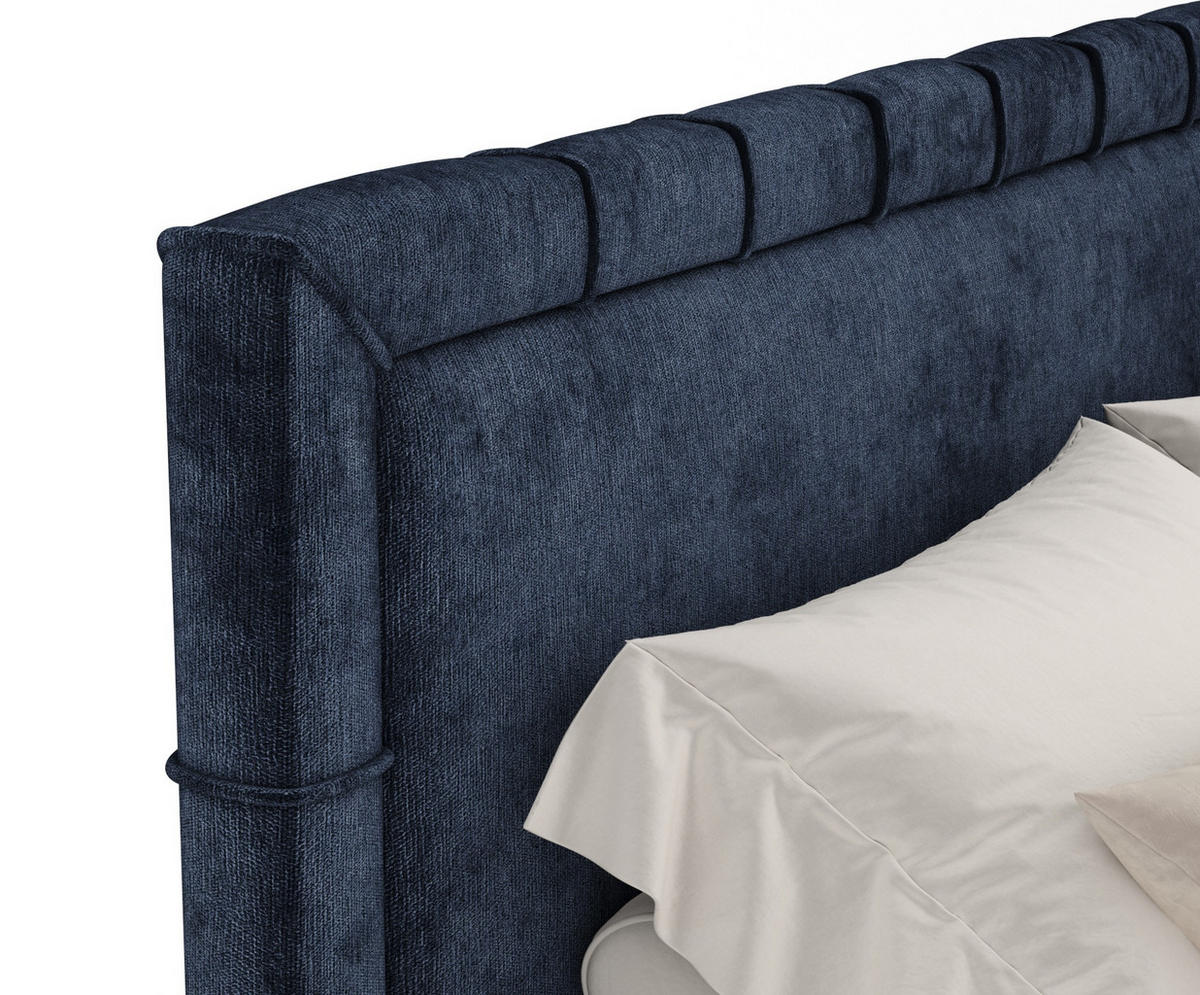 BOXSPRINGBETT Rimini Marineblau 140/200 cm mit Matratze und Topper - Schwarz/Dunkelblau, Holz/Holzwerkstoff (140/200cm) - Maison de Reve