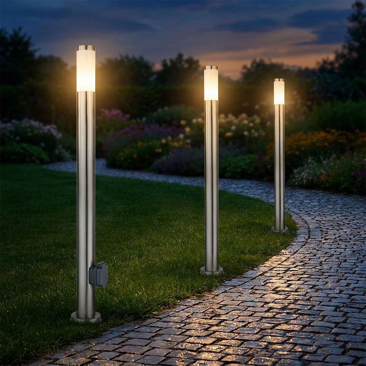 WEGLEUCHTE Edelstahl Opal Silber 3er Set - Silberfarben, Metall (12.7/12.7/110cm) - Globo Lighting