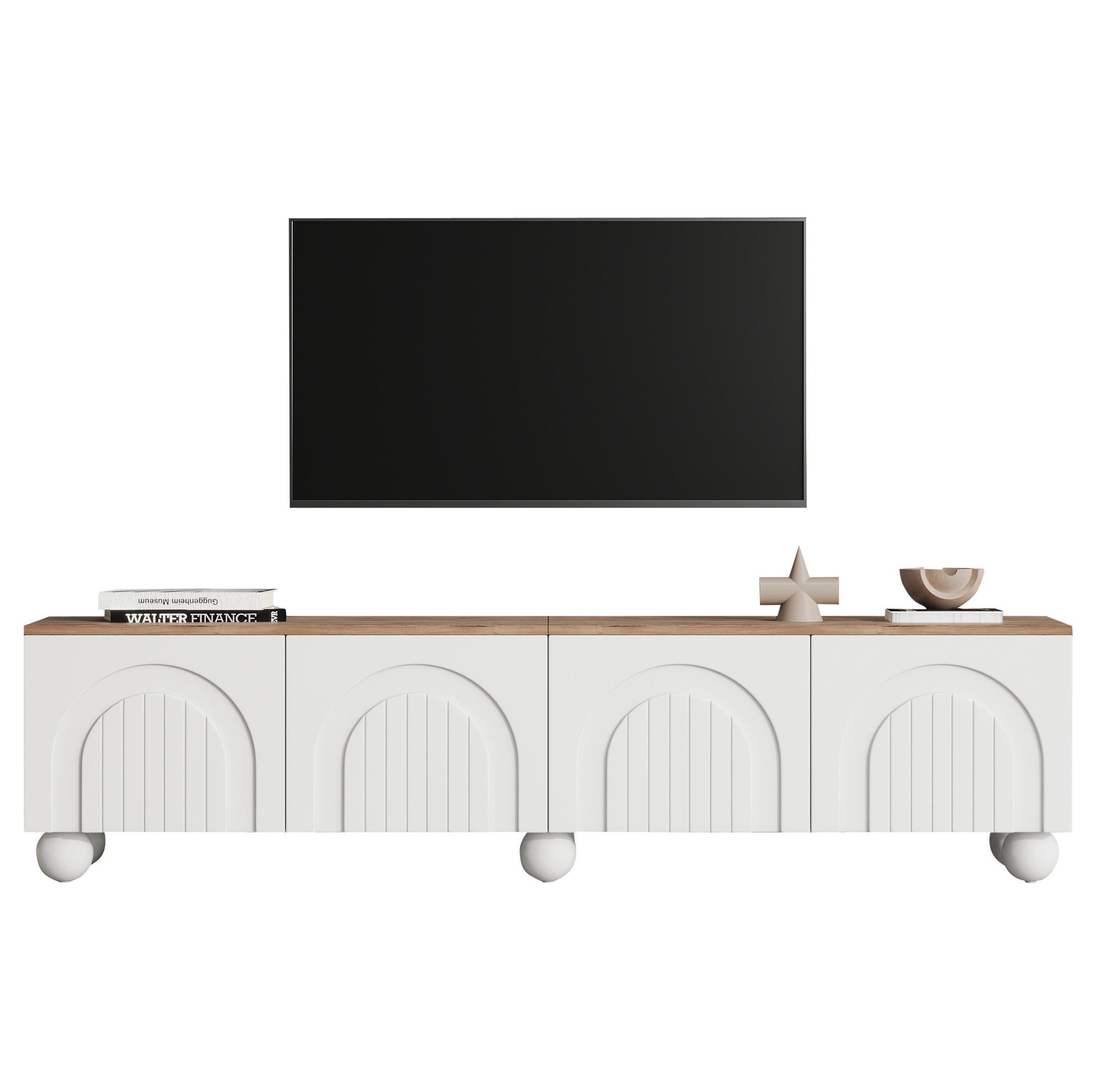 TV-LOWBOARD 180/40/45 cm mit 4 Türen, Drucköffnung und 6 Metallbeinen, Weiß/Holzoptik - Weiß, Holzwerkstoff (180/45/40cm) - Redom