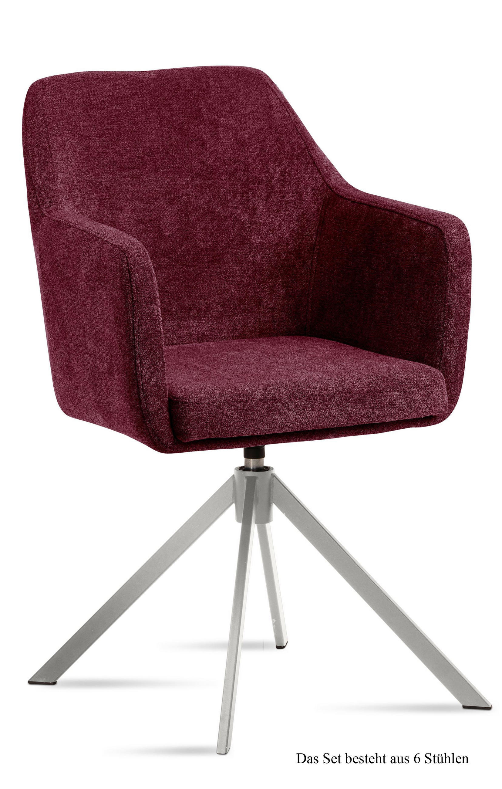 ARMLEHNSTUHL drehbar (6er-Set) Duscha 57x87x60 Edelstahl/Marsala - Edelstahlfarben/Brombeere, Kunststoff (60/87/57cm) - 58aufmkessel