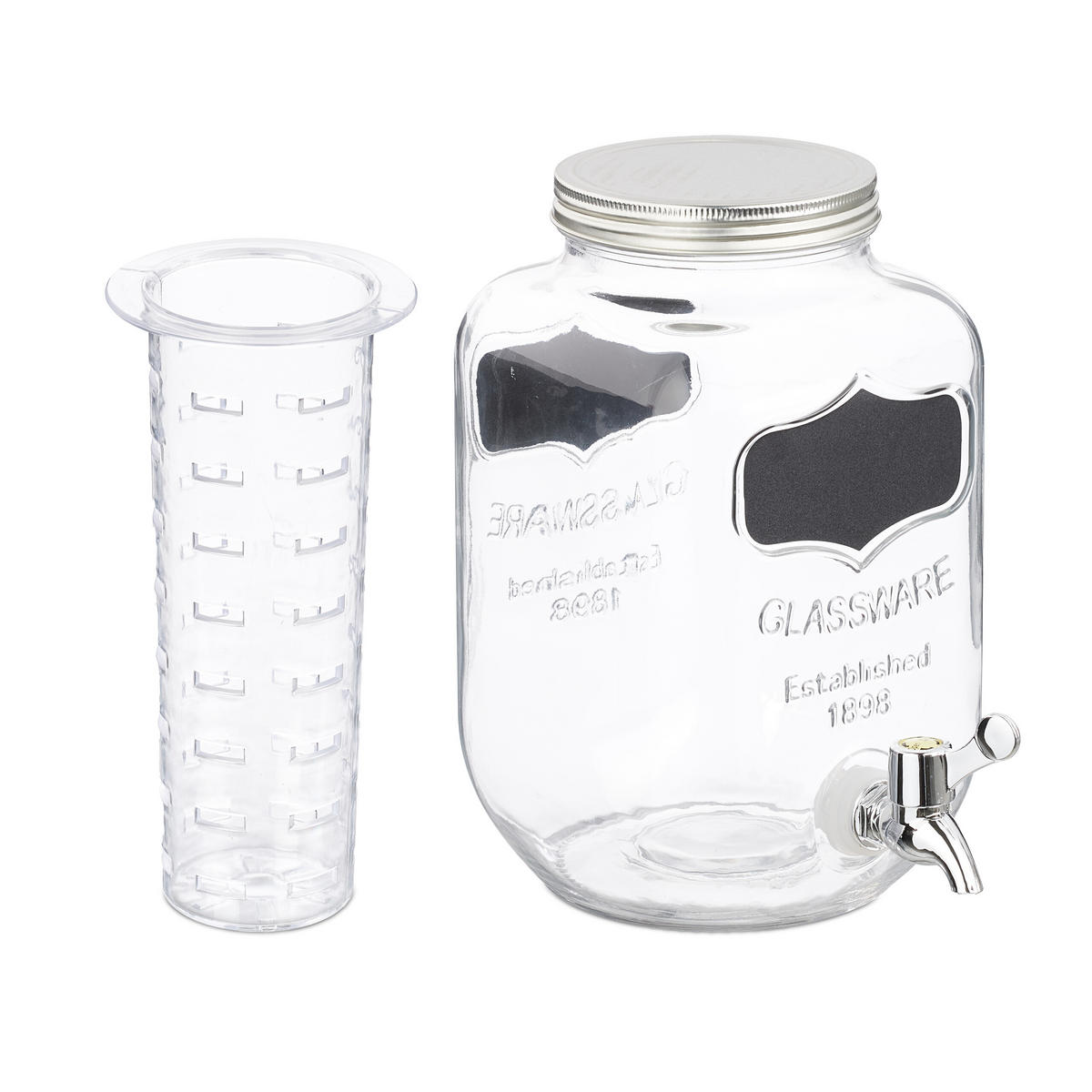 GETRÄNKESPENDER - Transparent, Glas/Kunststoff (4L) - Relaxdays