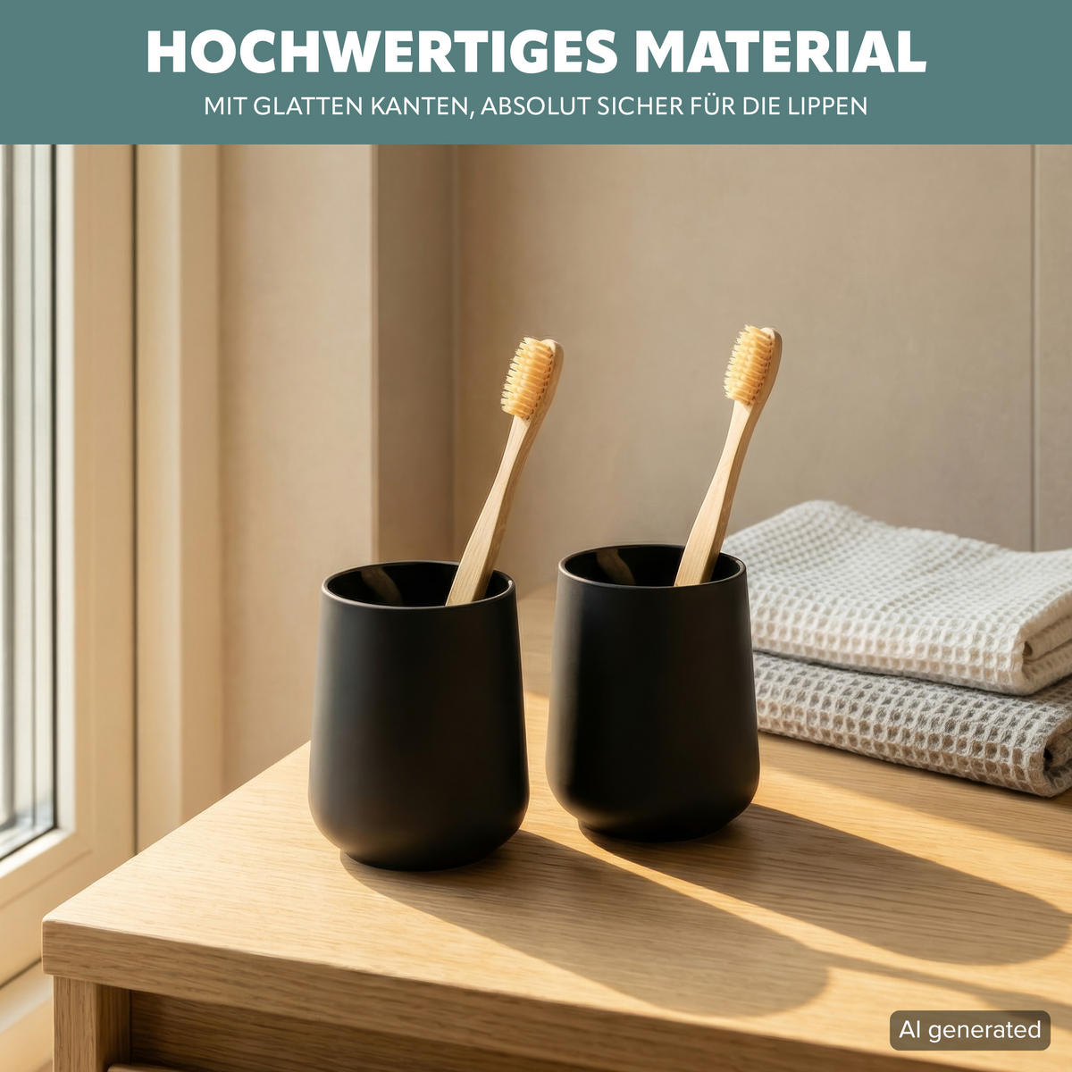 BECHER-SET TESERO 2tlg., Soft-Touch, schwarz - Schwarz, Kunststoff (8.5/10.5/8.5cm) - eluno