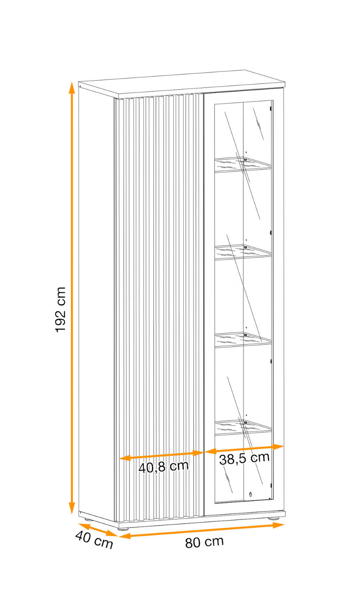 VITRINE schwarz, Eiche Jackson, Vitrinenschrank mit 3D-Lamellen inklusive Beleuchtung - Eichefarben/Schwarz, Glas/Holzwerkstoff (80/192/40cm) - Furn.Design