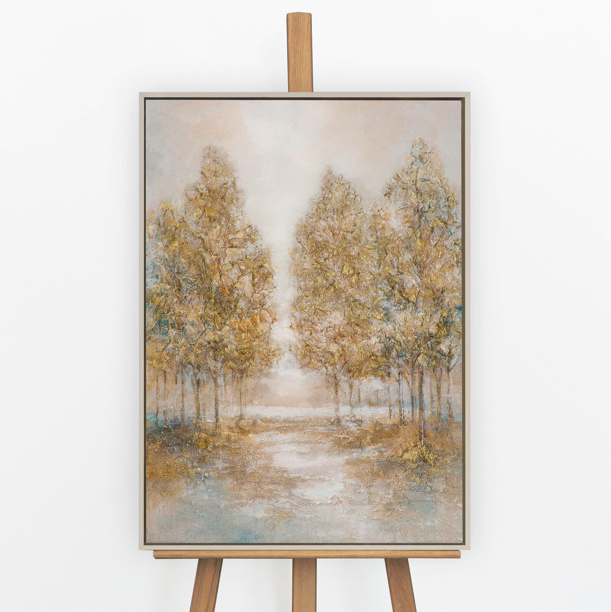 GEMÄLDE Herbstlicher Hain Schattenfugenrahmen Beige 70x50 cm - Beige, Holz (70/50cm) - YS-art gallery