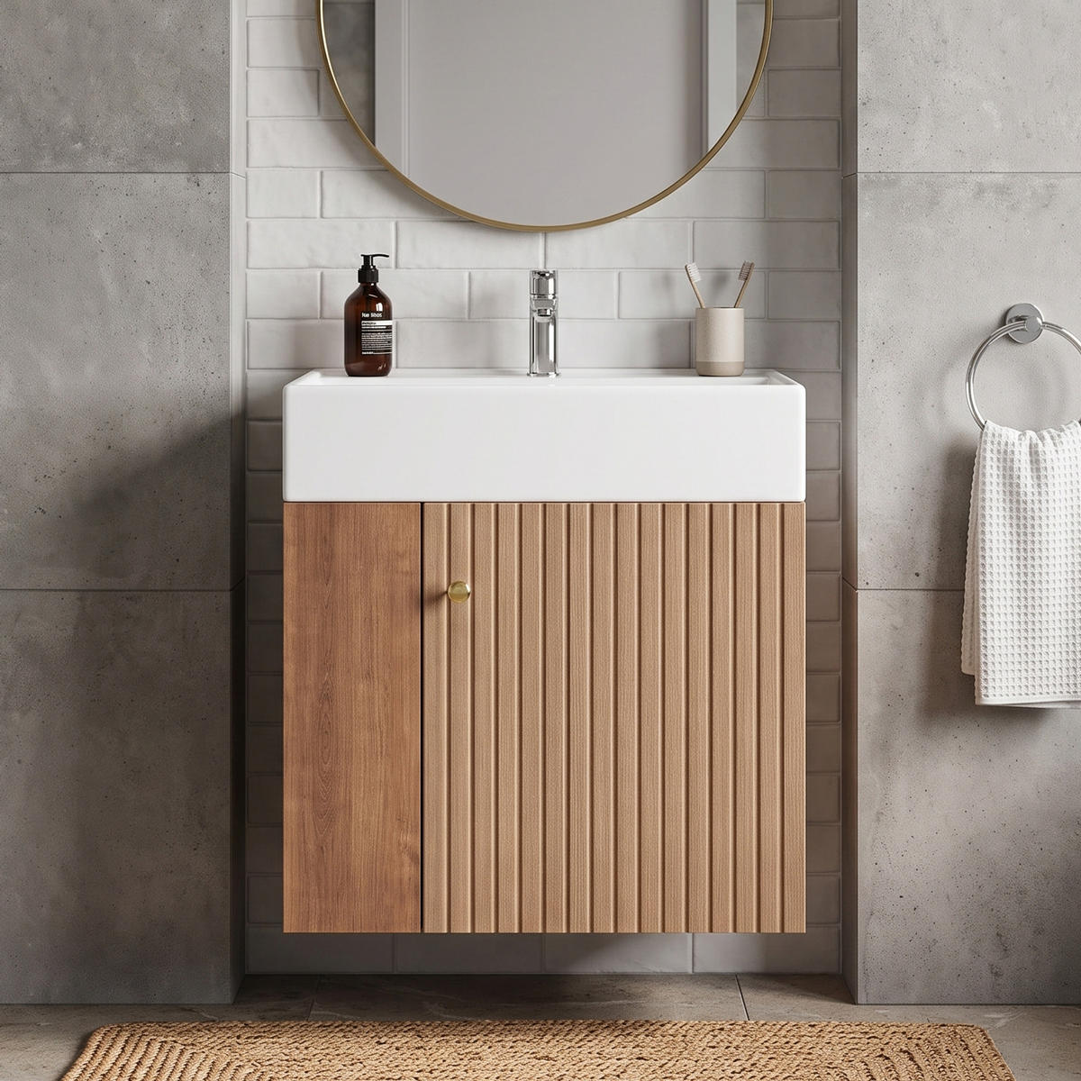 WASCHTISCH mit Unterschrank 55cm Keramikbecken Braun - Braun, Holzwerkstoff (55/66.5/31cm) - Urban Meuble