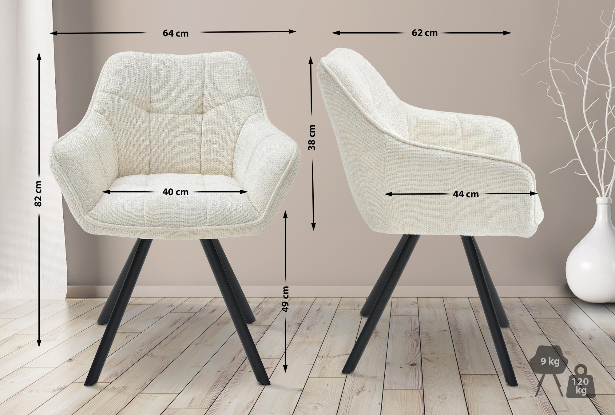 Thumbnail - CLP Armlehnenstuhl, Creme, Textil, 64x82x62 cm, Esszimmer, Stühle, Esszimmerstühle, Armlehnenstühle