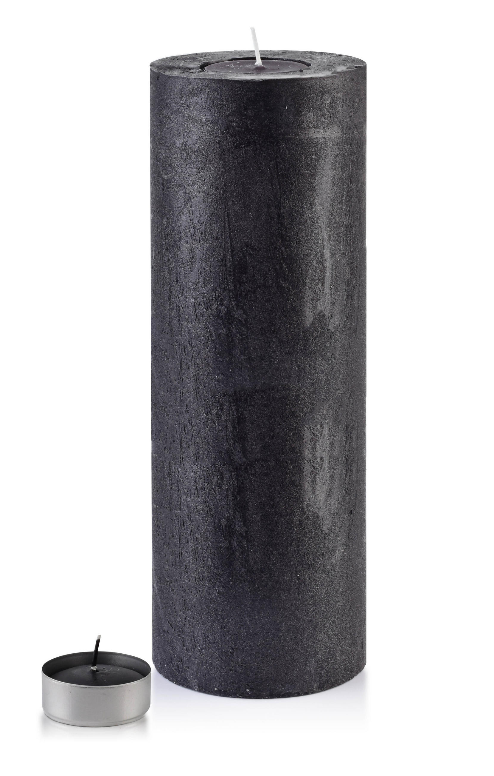 TEELICHTHALTER Rustic Schwarz 12/12/36 cm Naturmaterial - Schwarz, Naturmaterialien (36cm) - Mondex