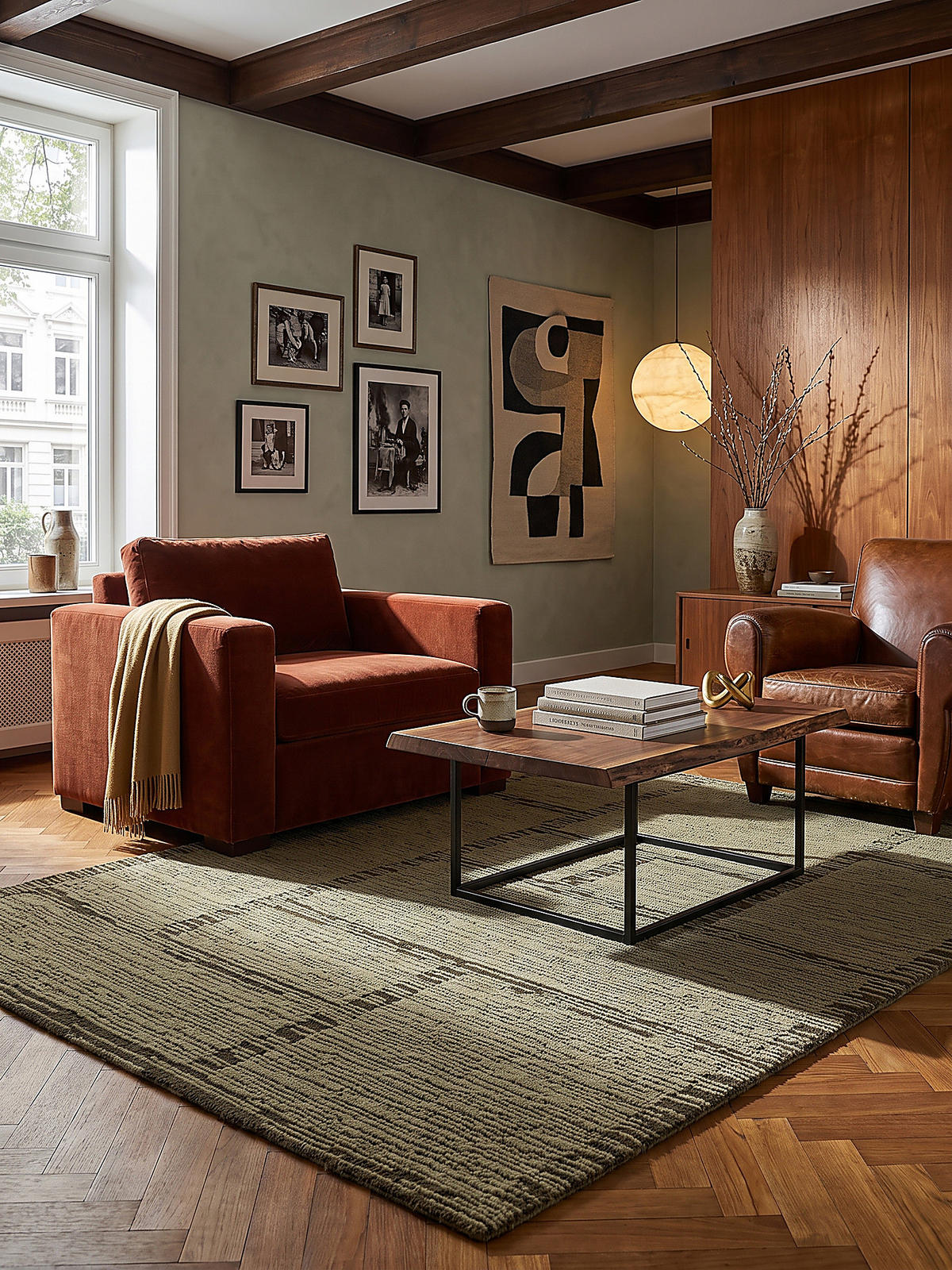 TEPPICH aus Wolle, handgetuftet, GANNEL, in Salbeigrün, Blockdesign, 200 x 290 cm - Grün, Textil (200/290cm) - KADIMA DESIGN
