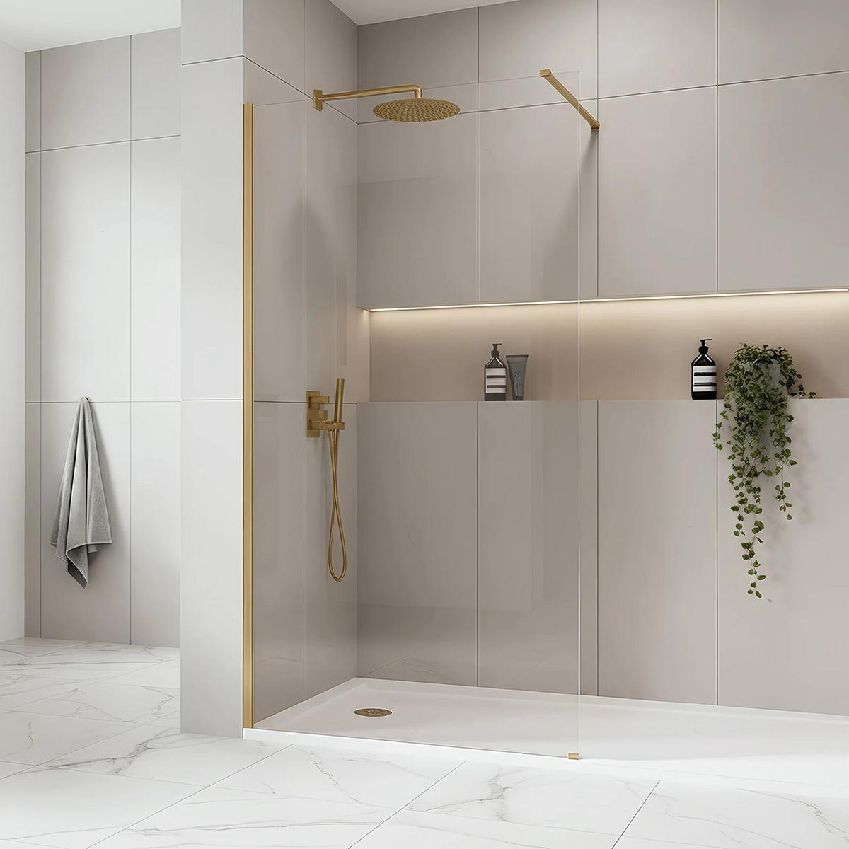 DUSCHWAND Rea Flexi Transparent / Brush Gold 80 - Goldfarben, Glas (120/80/195cm) - REA