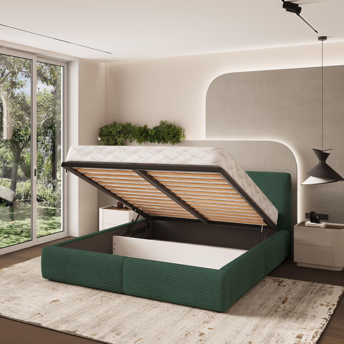 POLSTERBETT FELURO 160x200 cm mit Bettkästen - Grün - Grün, Holz (160/200cm) - MASSENO