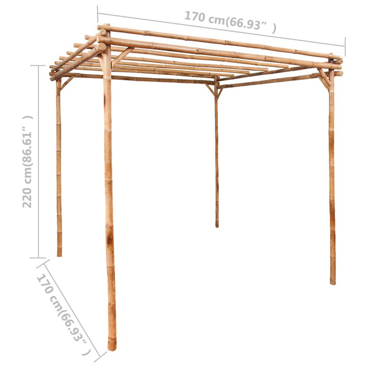 PERGOLA, Pavillon 170/170/220 cm, aus Bambus - Braun, Naturmaterialien (170/220/170cm) - vidaXL