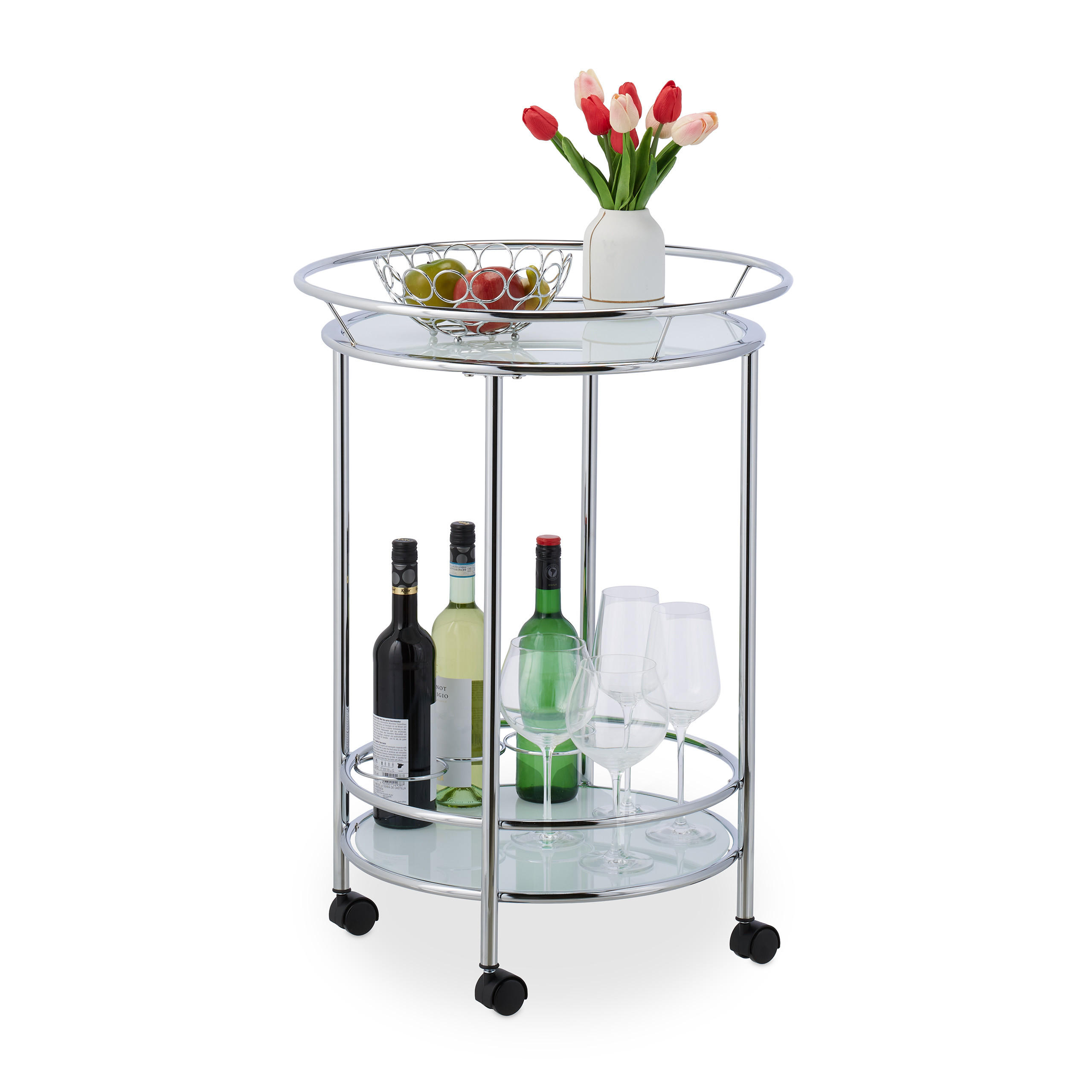 SERVIERWAGEN - Multicolor, Glas/Metall (56/77/56cm) - Relaxdays
