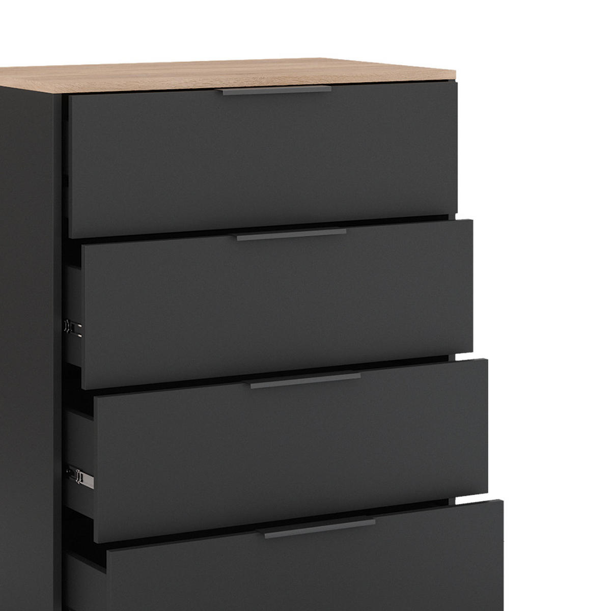 KOMMODE Betti Anthrazit 120 x 83.6 cm mit 4 Schubladen - Anthrazit/Sonoma Eiche, Holzwerkstoff (30/83.6/120cm) - Vicco