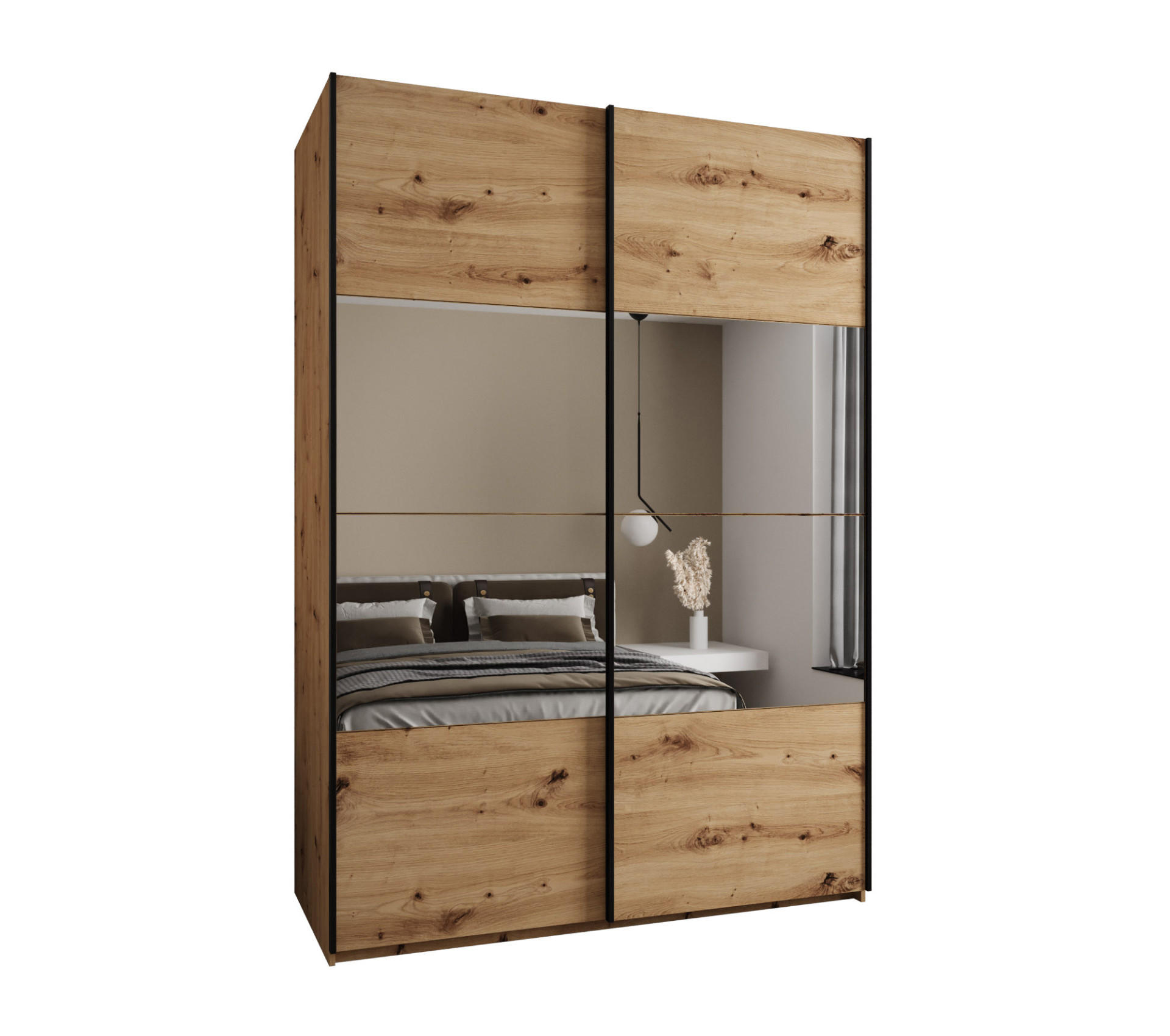 Abiks Möbel Schwebetürenschrank Eiche Artisan, Eiche Artisan, Schwarz 180x245x64 cm