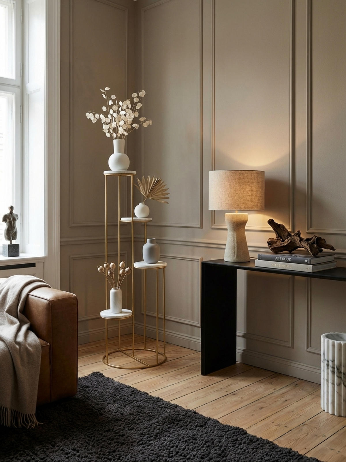 BLUMENSTÄNDER Weiß Marmor für Wohnzimmer und Dekoration - Goldfarben, Stein/Metall (37/37/108cm) - KADIMA DESIGN