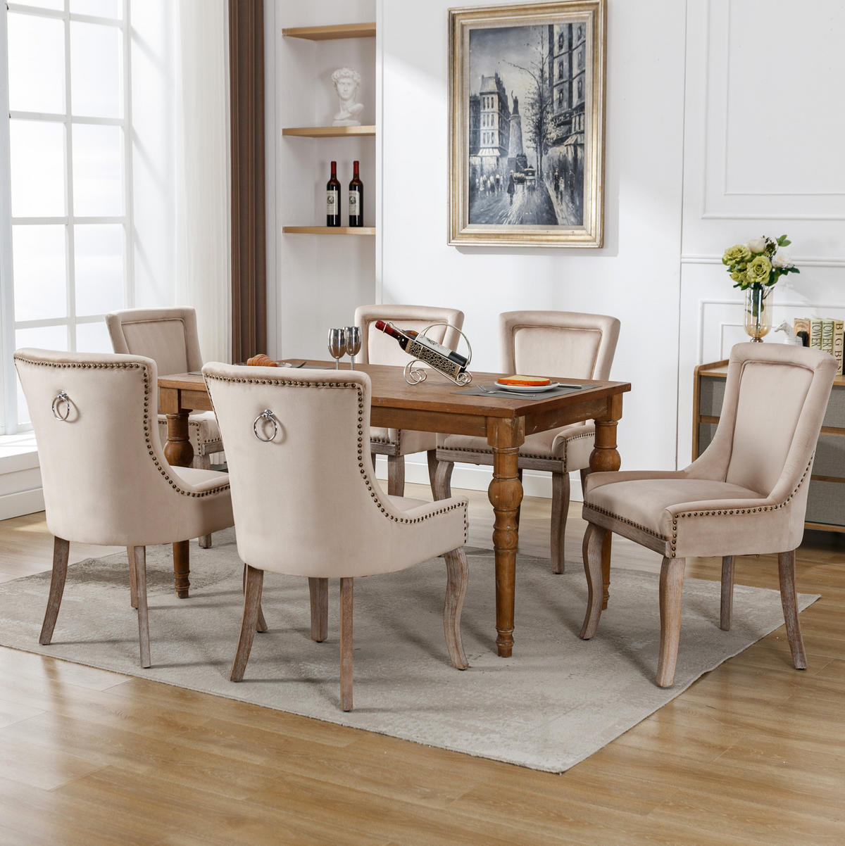 ESSZIMMERSTUHL gepolstert Samt Beige Massivholzrahmen 6er-Set - Beige, Holz (61/91/55.2cm) - Meubliv