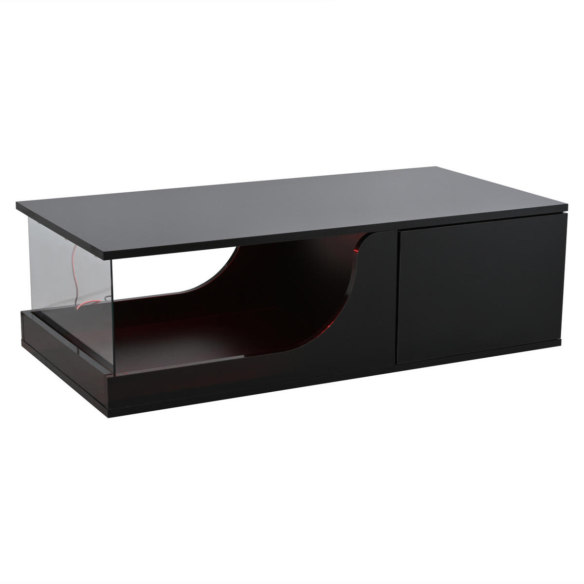 COUCHTISCH 100/50/30 cm schwarz mit 2 Schubladen und LED-Beleuchtung - Schwarz, Holzwerkstoff (100/50/30cm) - OKWISH