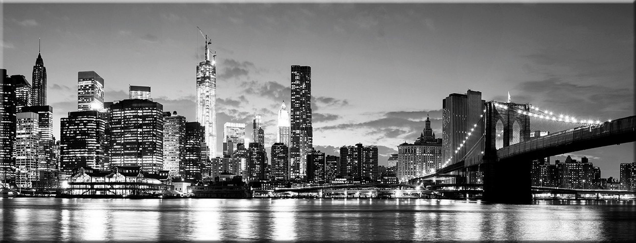 GLASBILD 80x30 cm New York Skyline Schwarz Weiß - Anthrazit, Glas (80/30cm) - artissimo