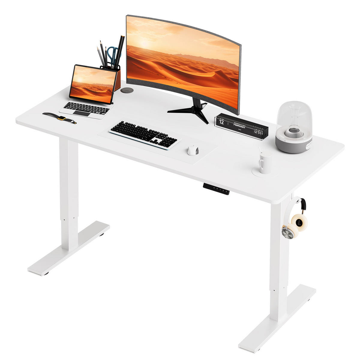SCHREIBTISCH elektrisch höhenverstellbar 60 x 110 cm, mit Memory- und Kollisionsschutzfunktion - Weiß, Metall (110/60/117cm) - HOMAVO