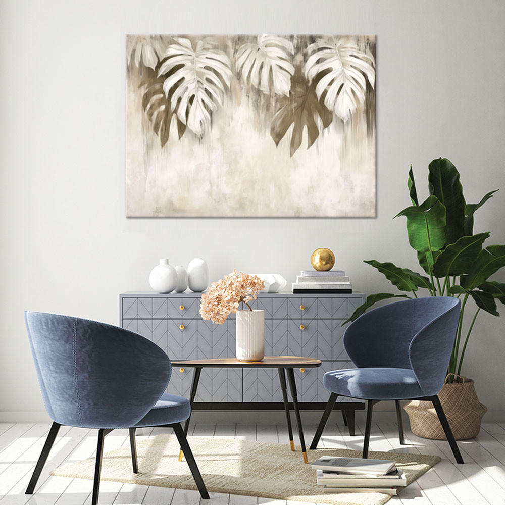 WANDBILD monstera blätter hängen beige - Beige, Textil (60/40cm) - Feeby
