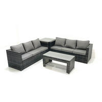 GARTENMÖBEL COUCHTISCH SET mit Sofa Polyrattan Outdoor 6-Sitzer - Dunkelgrau/Grau, Glas/Kunststoff - Fimous