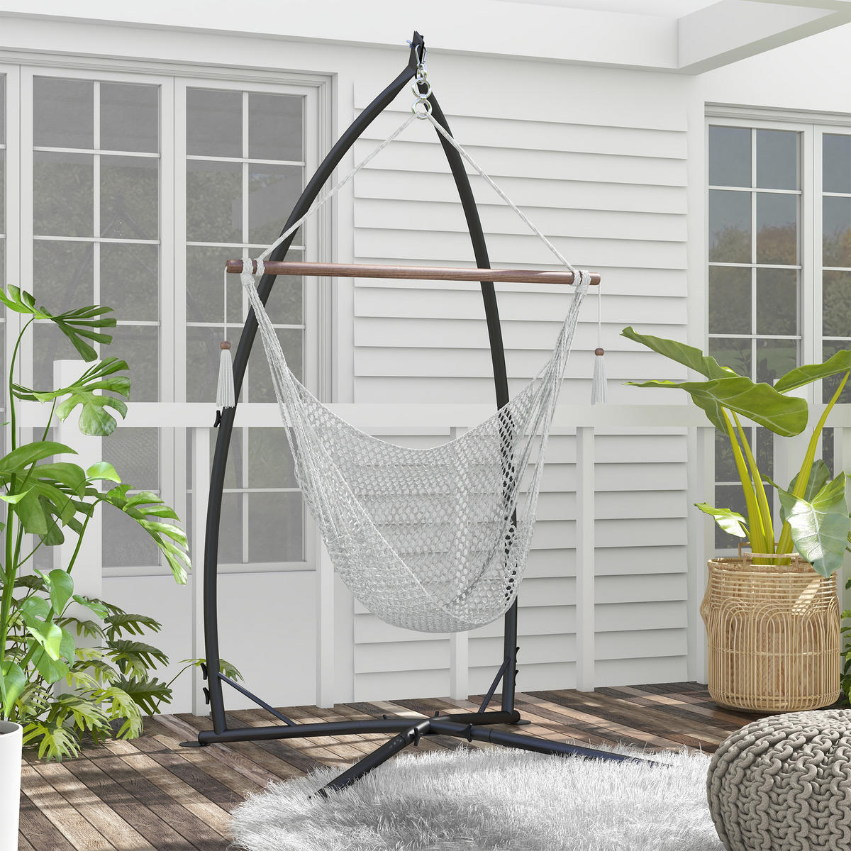HÄNGESESSELGESTELL DE-15252 höhenverstellbar mit Fußstütze Schwarz - Schwarz, Metall (110/110/215cm) - ComfortXL