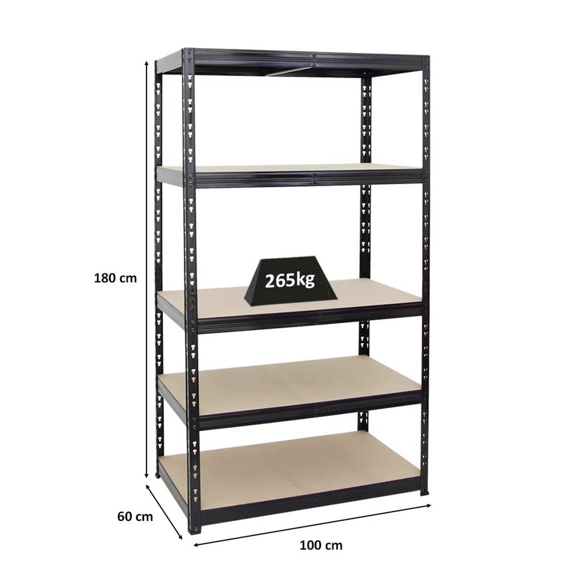 SCHWERLASTREGAL Tiger 180x100x60 cm Fachlast 265 kg Schwarz - Silberfarben, Metall (100/180/60cm) - PROREGAL