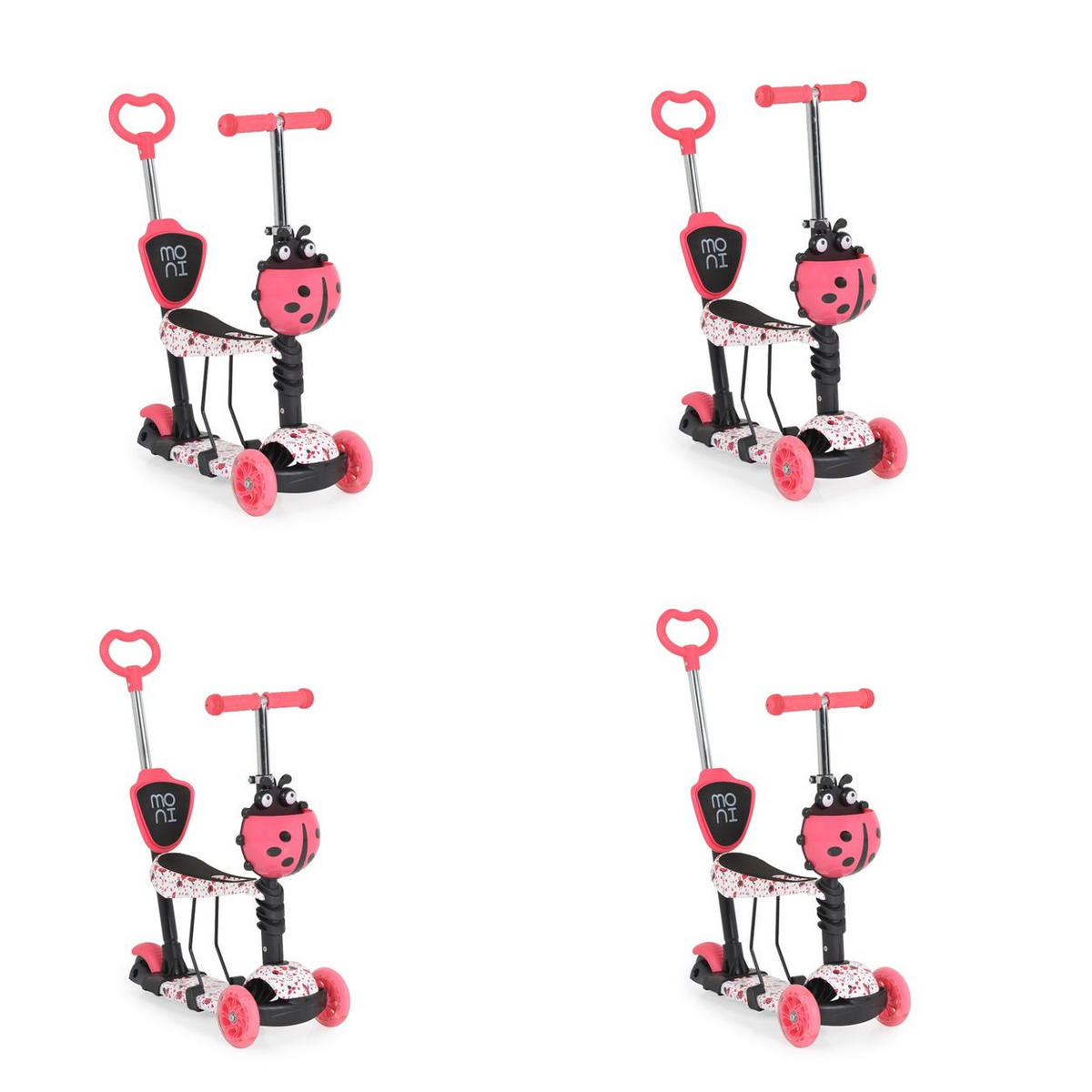 KINDERROLLER Lollipop 3 in 1 rot Schiebestange, Sitz, PU-Vorderräder mit LED - Rot, Kunststoff (59/26/84cm) - Moni