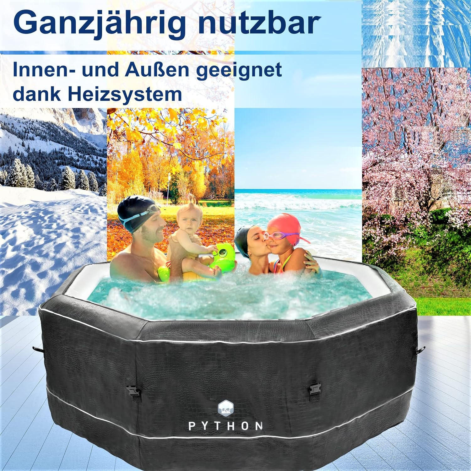 WHIRPOOL Krokodil-Optik Schwarz achteckig - Schwarz, Kunststoff (55/50/30cm) - JUNG