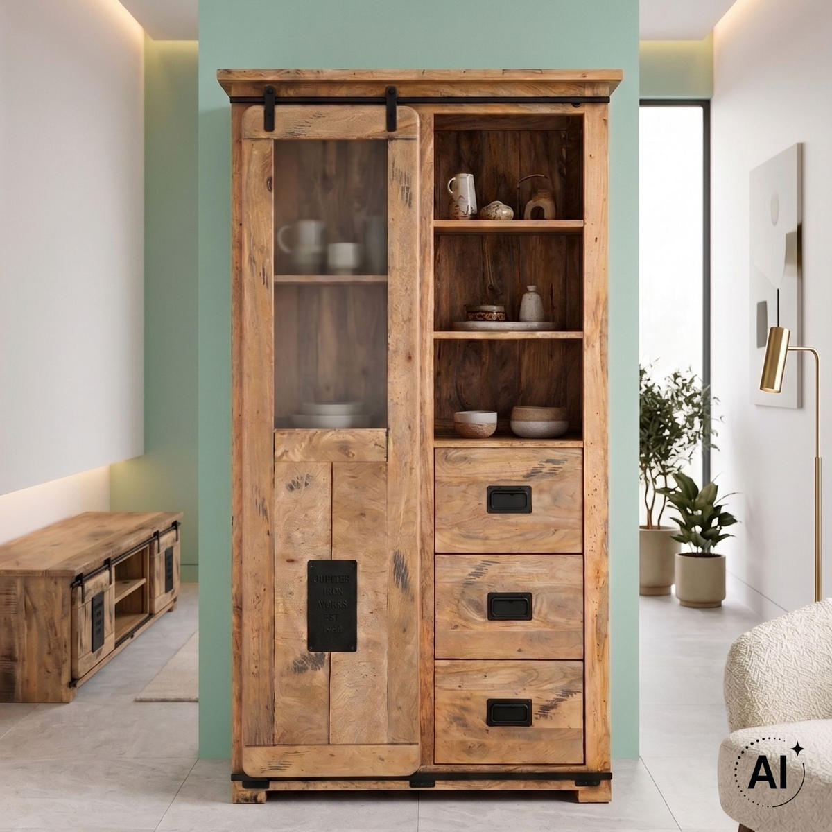 VITRINE Florenz 100 x 45 x175 cm - Schwarz/Braun, Holz (100/175/45cm) - Mr. Deko