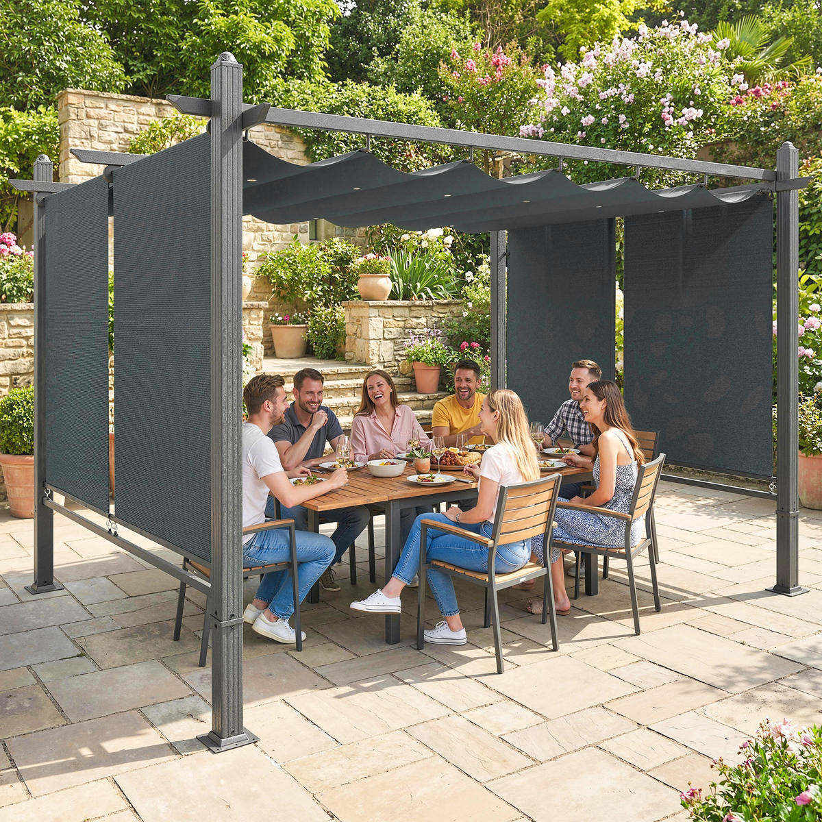 PERGOLA Aluminium Polyester Dunkelgrau - Dunkelgrau, Textil/Metall (297/225/392cm) - Outsunny