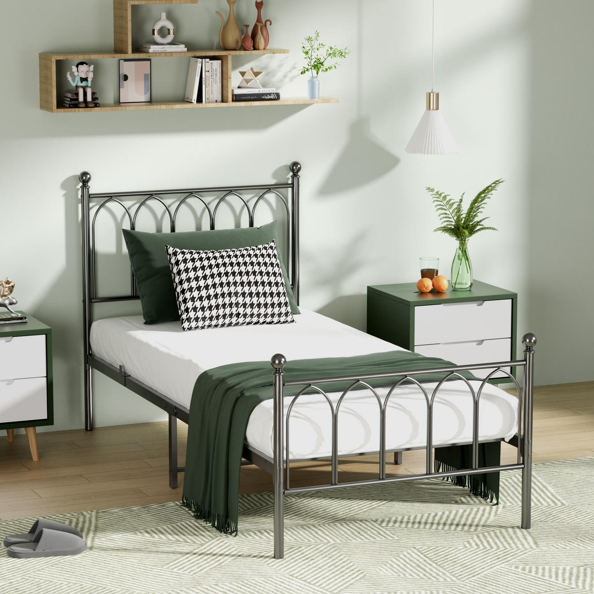 METALLBETT 90/200 mit Stauraum unter dem Bett Jugendbett mit Lattenrost, Schwarz - Schwarz, Metall (90/200cm) - STILVORA