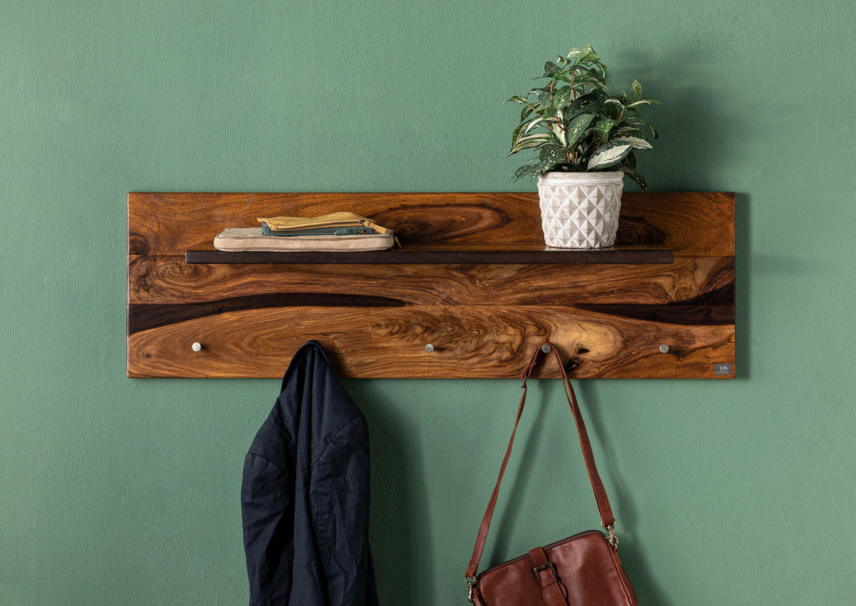 WANDGARDEROBE Sheesham 115x23x35 walnuss gewachst TORONTO #272 - Dunkelbraun, Holz (115/35/23cm) - Massivmoebel24