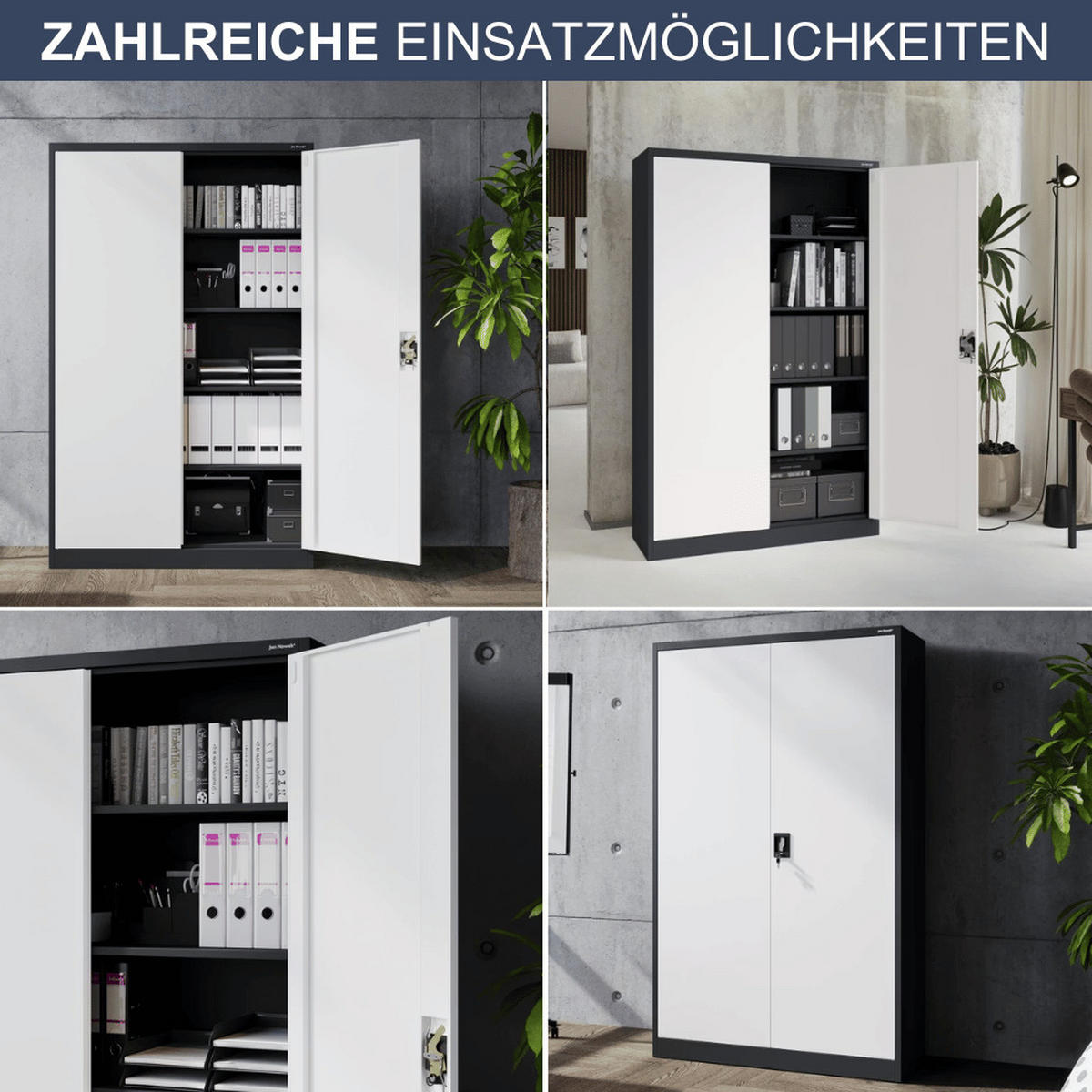 AKTENSCHRANK abschließbar KADO mit Flügeltüren 185x115x40cm Anthrazit-Weiß - Anthrazit, Metall (115/185/40cm) - DELUKE