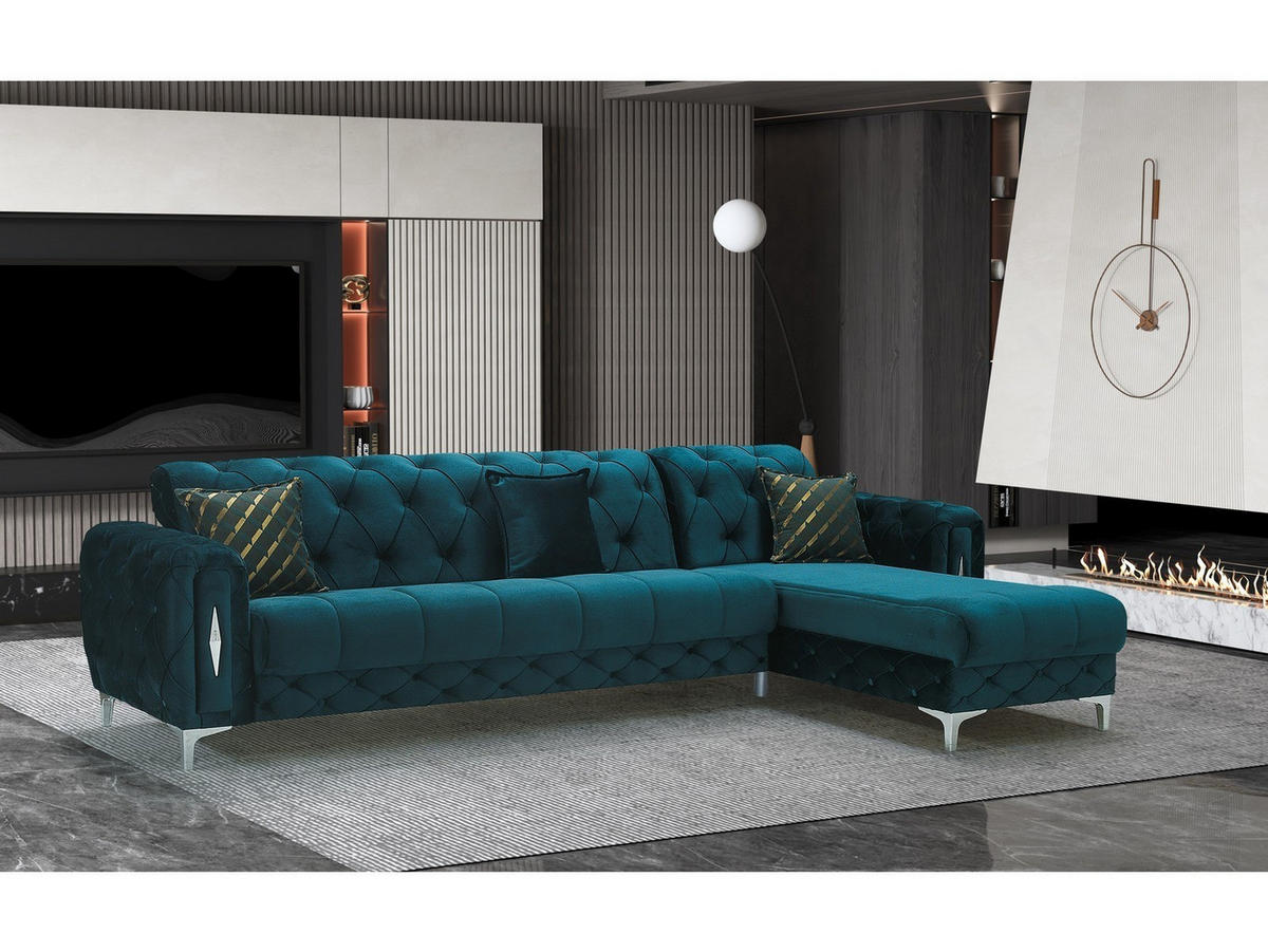 ECKSCHLAFSOFA Patna Grün - Langer Schenkel Links - Grün, Holzwerkstoff/Kunststoff (315/245cm)