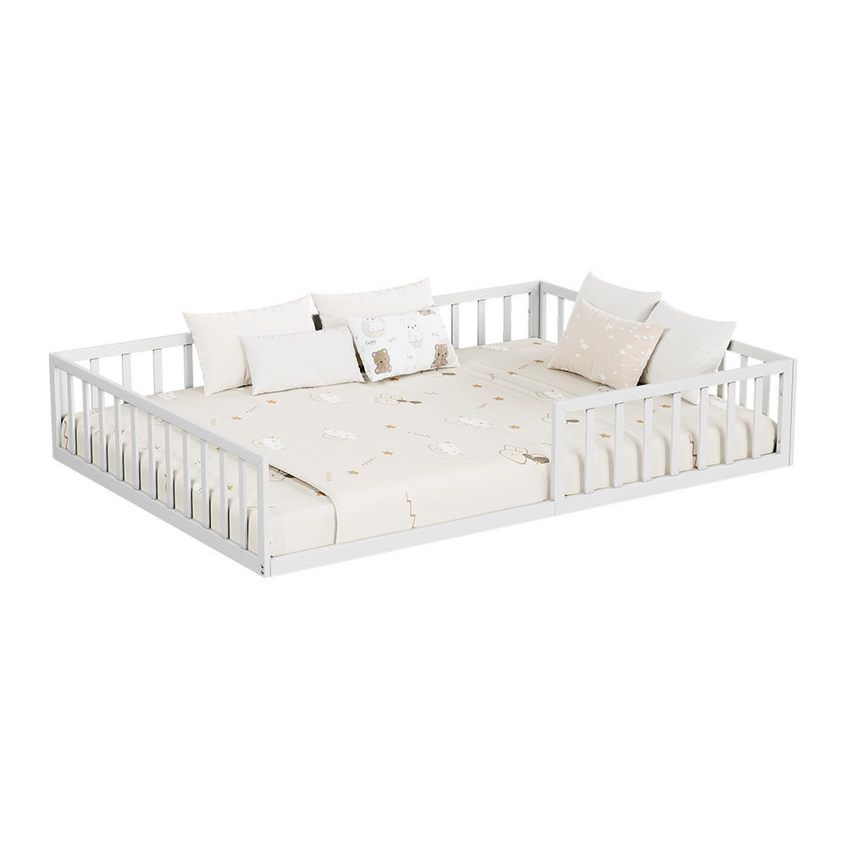 BODENBETT AUS METALL Minno Weiß 140x200 mit Matratze - Weiß, Metall - VitaliSpa