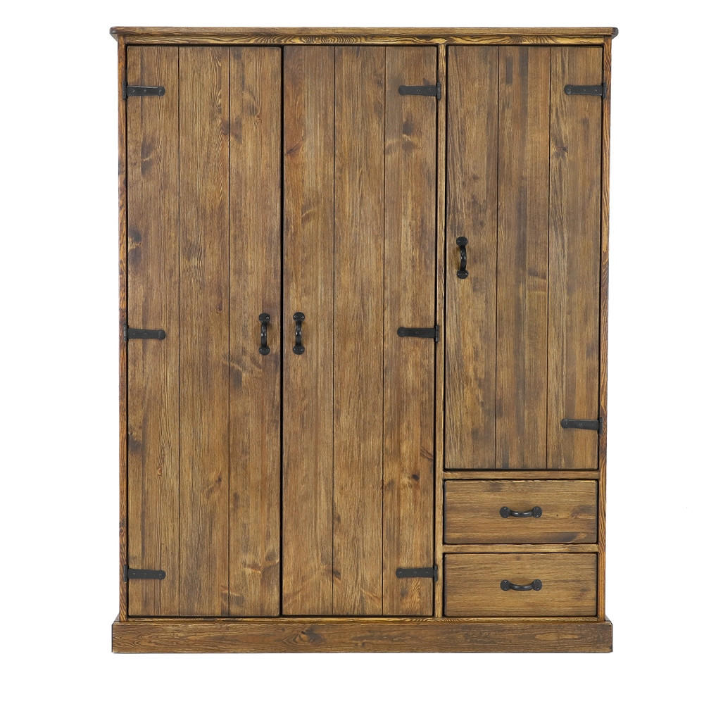 KLEIDERSCHRANK aus Massivholz Rustyk 3D - Dunkelbraun/Schwarz, Holz (155/190/60cm) - Seart