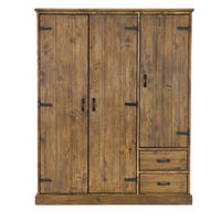 KLEIDERSCHRANK aus Massivholz Rustyk 3D - Dunkelbraun/Schwarz, Holz (155/190/60cm) - Seart