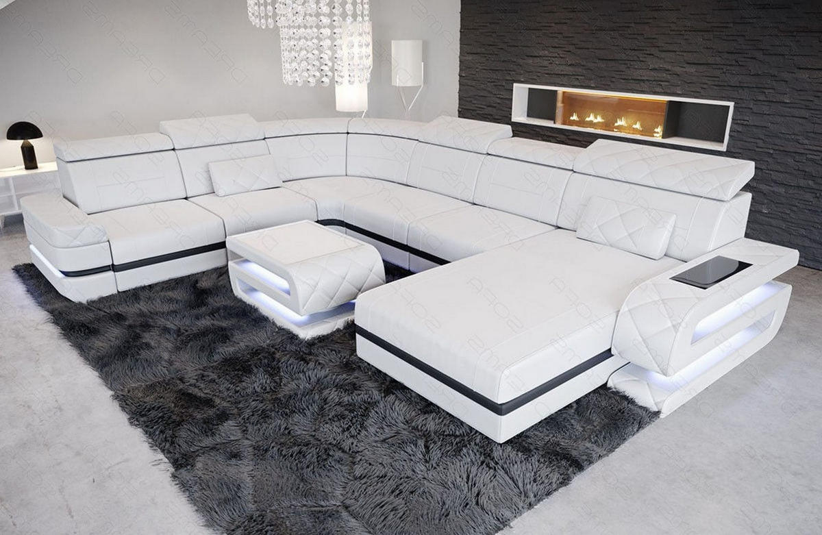 WOHNLANDSCHAFT Bologna Weiß Schwarz Büffelleder - Weiß, Leder (397/89/299cm)