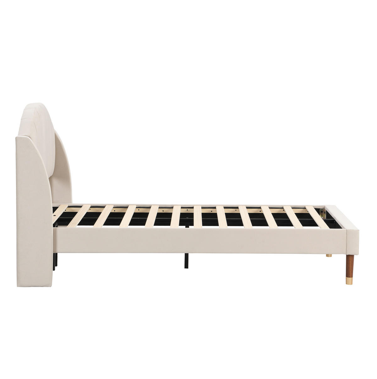 POLSTERBETT 90/200 cm Beige aus Samt mit Lattenrost - Beige, Textil (90/200cm) - OKMYHOME
