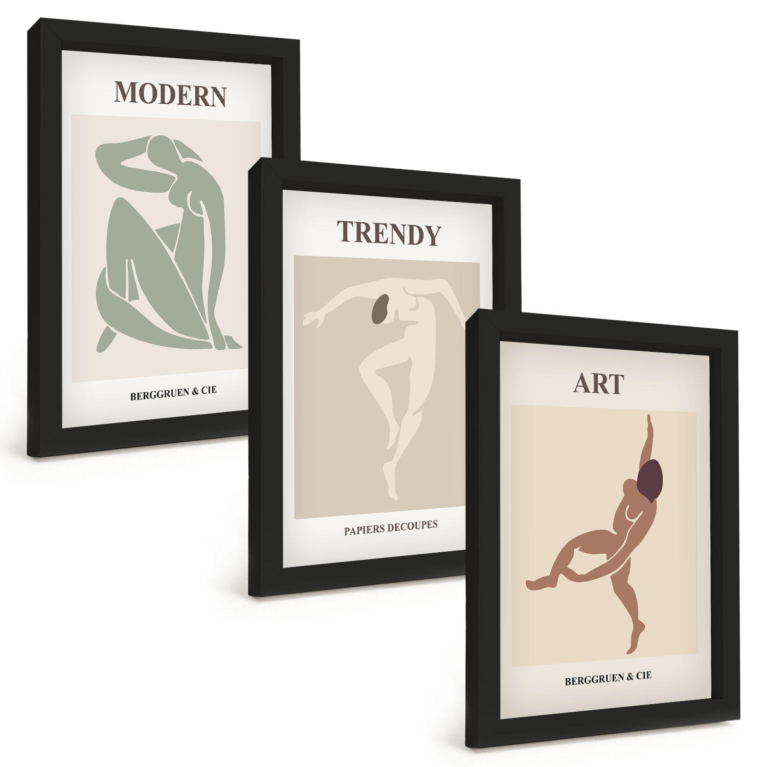 BILDER SET 3er Set - 20x30 cm Schwarzer Rahmen - Stilvolle Charaktere im Minimalismus - Schwarz, Kunststoff (20/30cm) - TULUP
