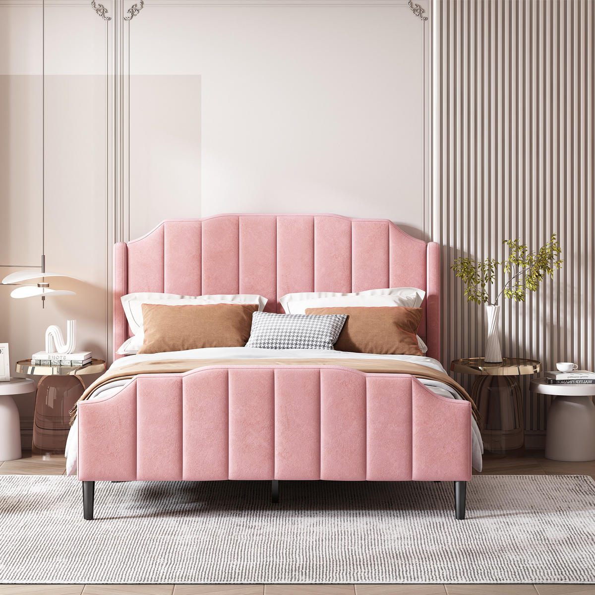 POLSTERBETT 140x200 Samt rosa - Rosa, Textil (140/200cm) - LEBENLANG